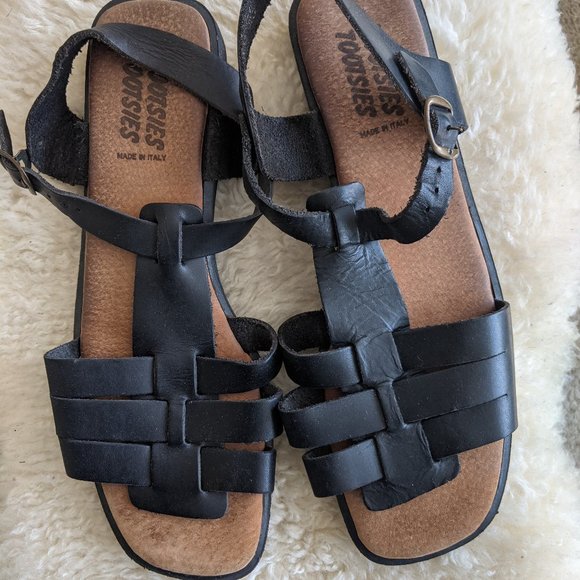 Italian Leather Sandals, black - Picture 1 of 4